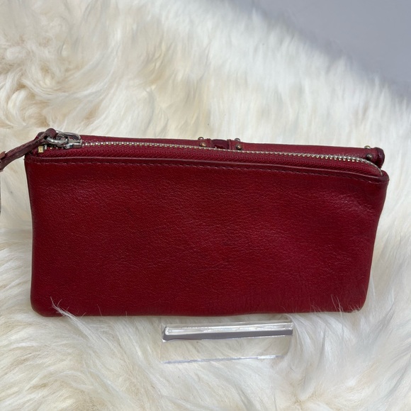 Brighton Long Wallet Red Studded Leather Patent Leather Center Trim Bifold - Picture 4 of 13